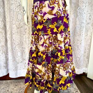 Vintage Maxi Boho Hippie Long Silk Skirt XL Paradise Purple Floral Plus Size B3